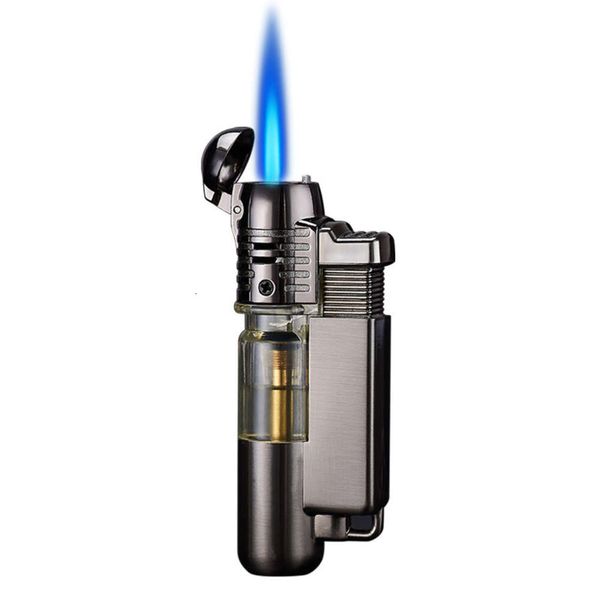 Mini -chama de jato azul de metal atacado Butana mais clara sem cigarro de cigarro a gás Custom