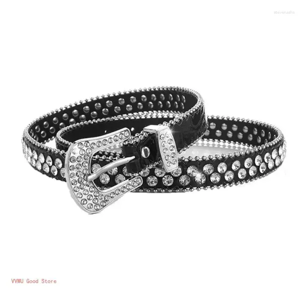 Cinture bling cowgirl occidentale in pelle scamosciata per le donne rini