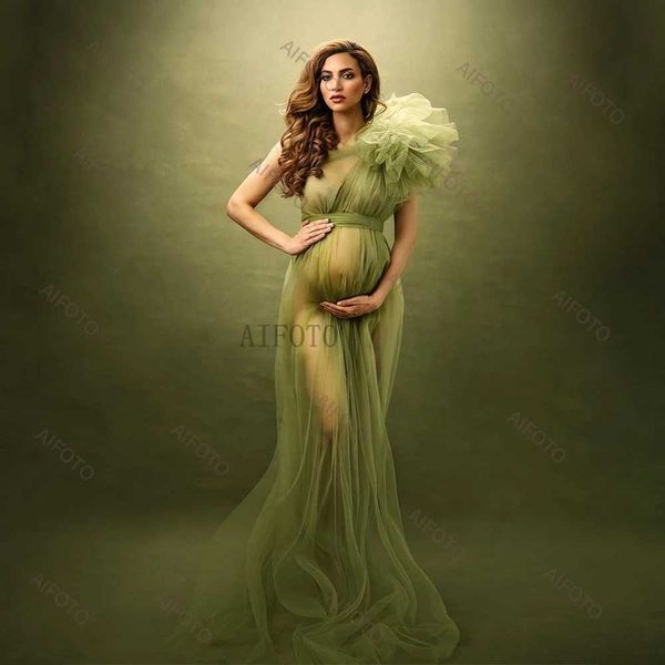 Abiti di maternità abiti da donna in gravidanza vestiti di fotografia una spalla sexy sexy vedi tramite maglia in gravidanza in stile split long q240427