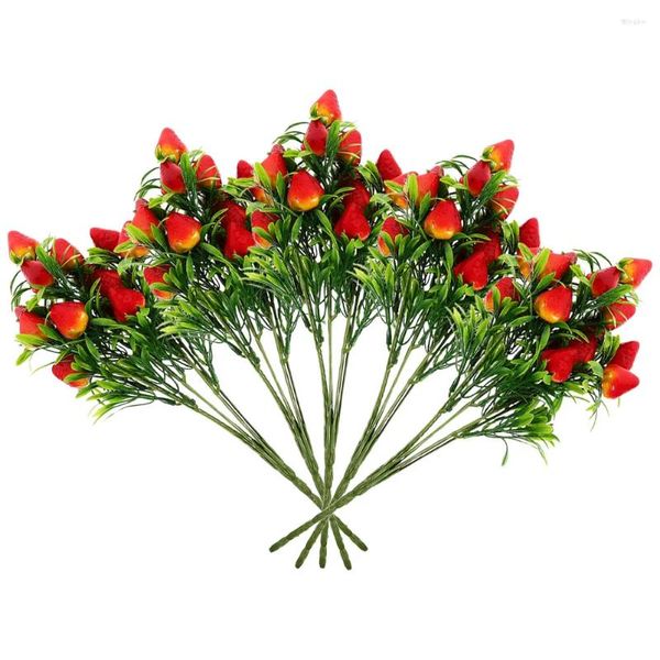Fiori decorativi 5 pezzi decorazioni per la casa rami artificiali simulati di fragole finti ornamenti finto vaso rosso ripieno bouquet bouquet