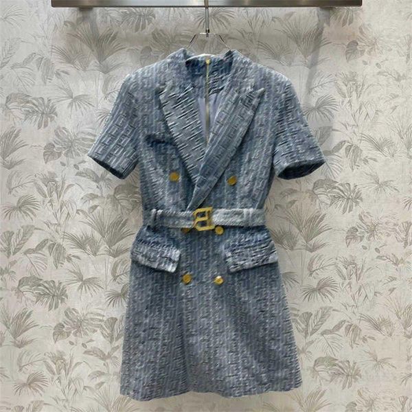 Abiti da fibbia a v-scollo in denim di moda Domande in cintura da donna Designer Gold Cloth Lettera per Ben con abito con gonna con cerniera Abito estivo Qasxc