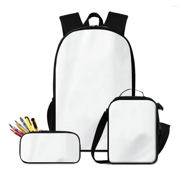 Escola de sublimação em branco da mochila com lancheira case de lápis Crianças DIY Pattern School School Name personalizado bookbag