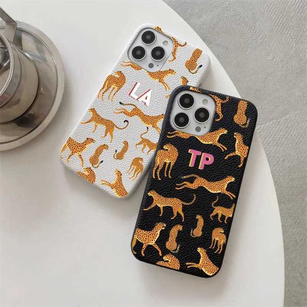 Custodie per cellulari Case di leopardo in pelle per cereali per iPhone 11 12 14 15 Pro Max XS XR 14Plus Luxury Hard Cover J240426