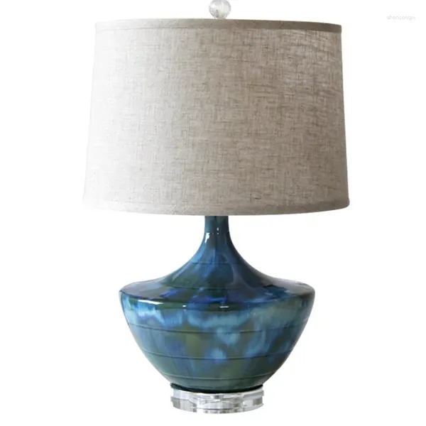 Lâmpadas de mesa American azul retrô de luxo de luxo lâmpada de mesa de mesa cerâmica de cerâmica