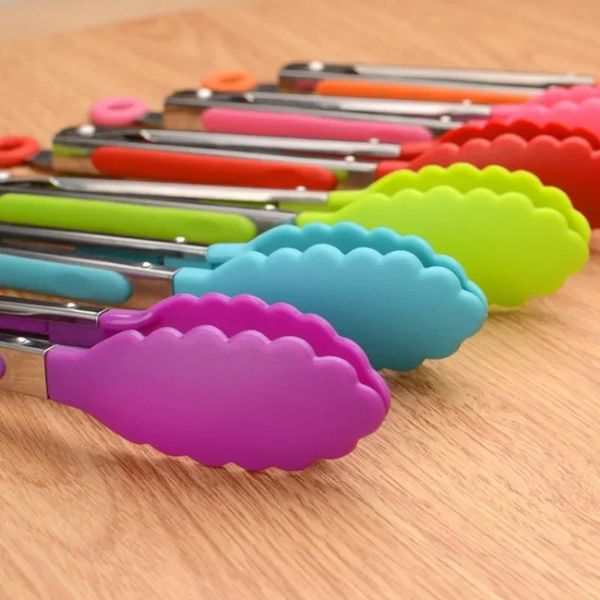 NUOVO 2024 cibo in silicone pinza in acciaio inossidabile cucina in acciaio inossidabile pinza silicone clip di cottura non tocco morsetto BBQ Insalata di strumenti per cucine Accessori cucina per cucina per