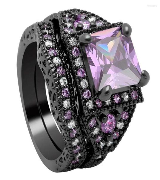 Anéis de casamento Cubic Zircon for Women Engagement Black Goldcolor Purple Pink Vintage Gift Fashion Jewelry Ring Set5848088