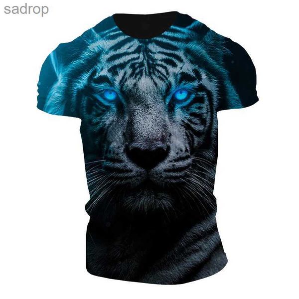 Camisetas masculinas 3d tigre tigre masculina camiseta de hip hop harajuku moda vintage o-pescoço ultra fino camiseta de verão de mangas curtas de mangas curtas