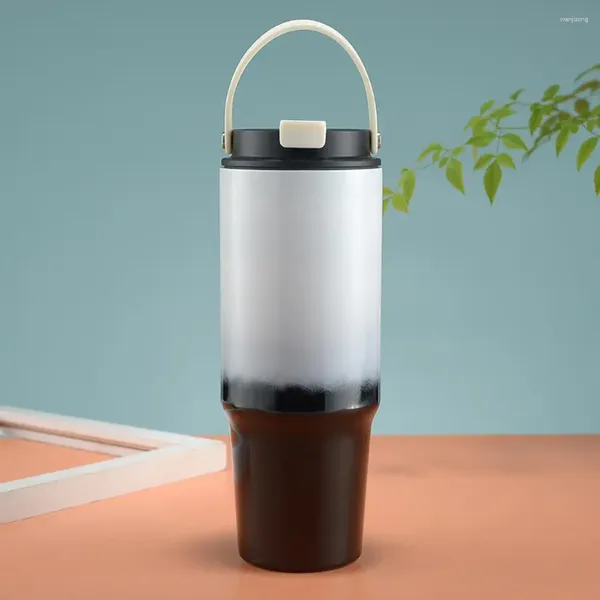 Бутылки с водой автомобиль-чашка тумблер с двумя стенками изолированная стекло из нержавеющей стали с ручкой соломенной крышкой для домашних взрослых