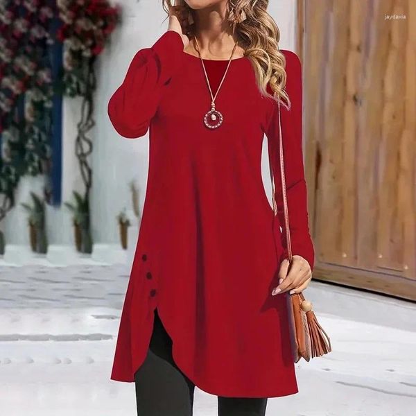 Abiti casual 2024 Spring Autumn Women Dress Vintage Solid Color O Grake Long Sleeve Hem Irregolare Street Sexy Party Mini Mini