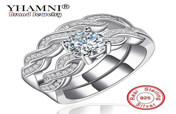 Yhamni Fine Jewelry Classic Marquise CZ Diamond 2 Anelli Siemi solidi 925 Banda d'argento Fare festa per feste per donne KR1278148288