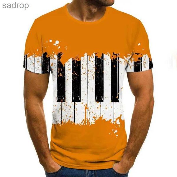 Camisetas masculinas Novo teclado de piano de piano masculino e feminino punk 3d impressão o vestido casual vestido de manga curta camisa de hip hop casal venha camiseta.xw