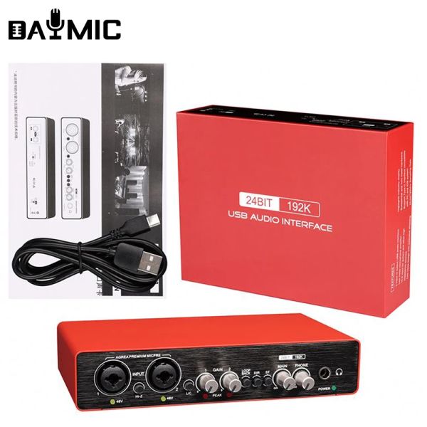 Microfones OEM Profissional Streaming Audio Mixer Studio Interface de placa de som USB portátil para 48V Microfone Musical Recording PC
