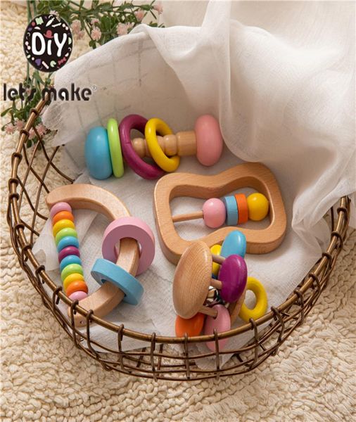 Let039s Make Macaron Color Baby Rattle Set di giocattoli in legno Tenere Rattle Hand Bell Gift Toys Toys infantile Montessori To9678049