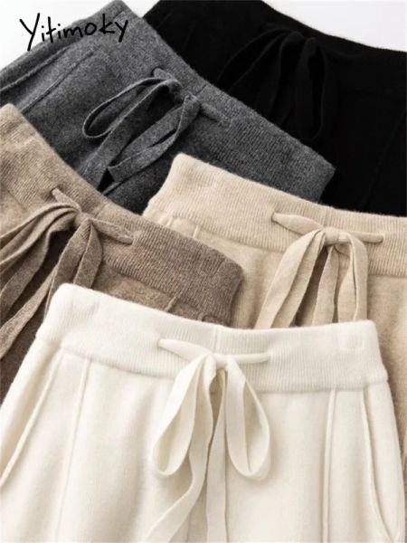 Capis Yitimoky Kaşmir Sweatpants Kadın Sonbahar Kış 2023 Yeni Moda Yüksek Belli Pantolon Günlük Örme Harem Pantolon