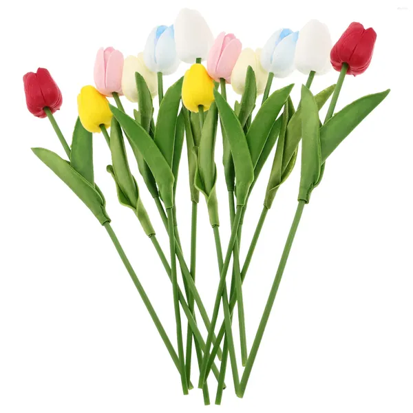 Flores decorativas Tulipe Ornamentos de flores artificiais Decoração em casa Mini PU PU Hand 12 PCs Tulips Touch Real Touch Falido Faux realista realista