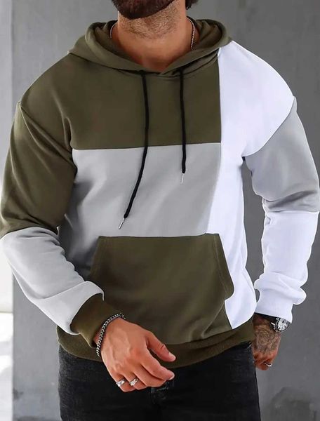Erkek Hoodies Sweatshirts Erkek Kapşonlu Renkli Blok Cep Sporları ve Açık Sokak Giyim Serin ve Sıradan İlkbahar/Yaz Giyim Kapşonlu Sweatshirt 240425