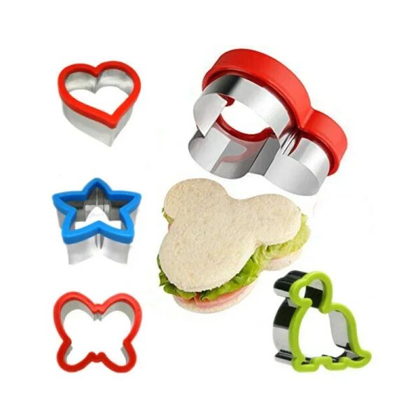 Moldes Sandwich Mold Set Animal Dinosaur Star Star Heart Forma de aço inoxidável Pão de molde Ferramentas de cozimento de molde para crianças