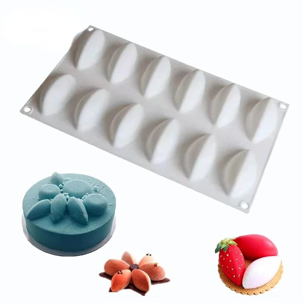 Moldes novos 12 fontes de molde de molde de molde Bolo de silicone forma quenelle em forma de molde mousse bolo de chocolate Decorating Tools Bandey Bandey