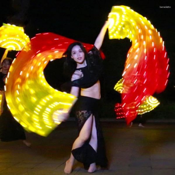 Bühnenbekleidung Fire Performance Belly Dance LED -Fans 180 cm Requisics Zubehör Starke Lichter Handschleier (wiederaufladbar)