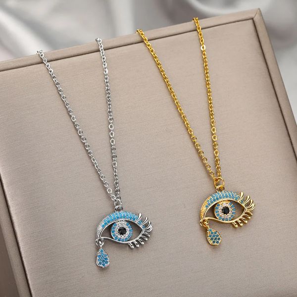 Modedesigner Evil Eye Diamond Anhänger Halsketten für Frauen 14K Gelbgold Halskette Vintage türkische Augenhalsketten Schmuck Geschenk 2024