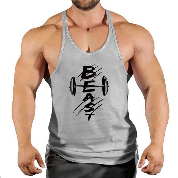 Herren -Tanktops European und American Herren Fitness und Sportsweste Sommer Baumwoll Sweatshirt Absorption Print Bodybuilding Beast Vestl2404