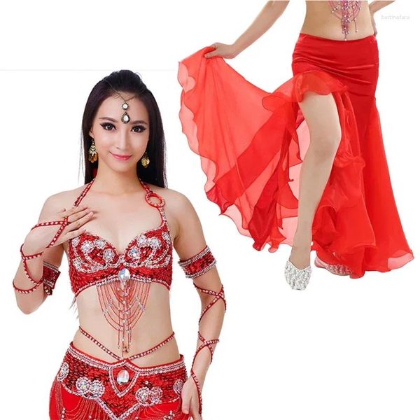 Wear Wear Women Sexy Belly Dance Top Gonna a cintura in rilievo 3 pezzi Outfifit Bra Female Bollywood Stoll