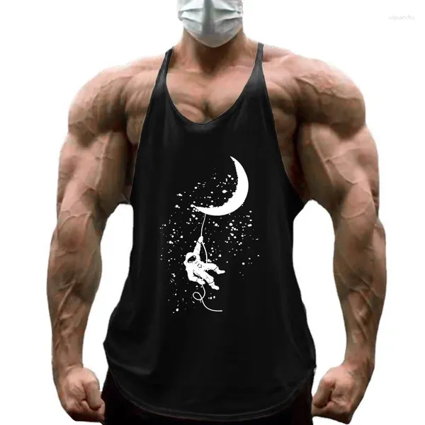 Scepi di canotte da uomo Scalare la luna Funny Stampato Summer Pure Cotton O-Neck Fitness Bodybuilding Onet Spazio comodo sciolto