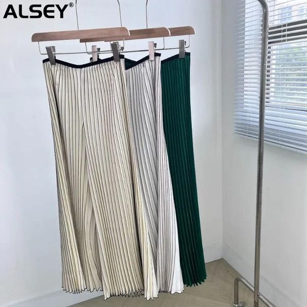 Calças femininas Alsey Miyake plissado sólido mulheres de pernas largas outono de primavera grande pêndulo drapeado cem cem de comprimento casual no meio