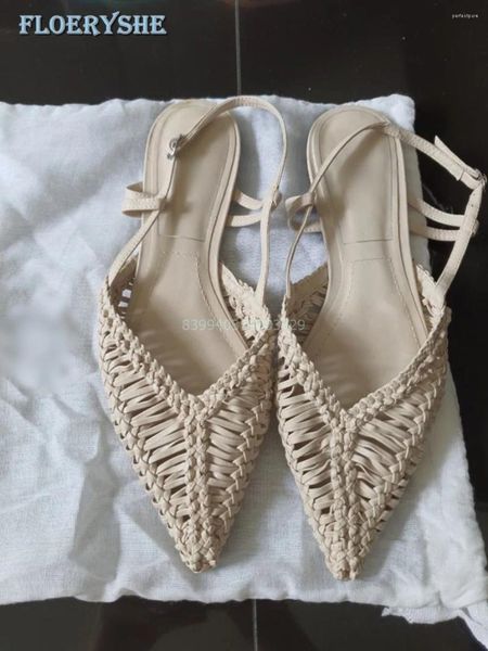 Sapatos casuais tecem sandálias de roma fivela tira pontuda pontual feminino 2024 chegada concisa malha sólida moda respirável branco