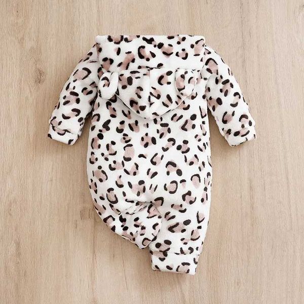 Rompers de inverno leopardo roupas de impressão de primavera flanela bebê menino e garotas desenho animado de 0 a 18 meses de idade de bebê de manga longa com mangas compridas Softl24f