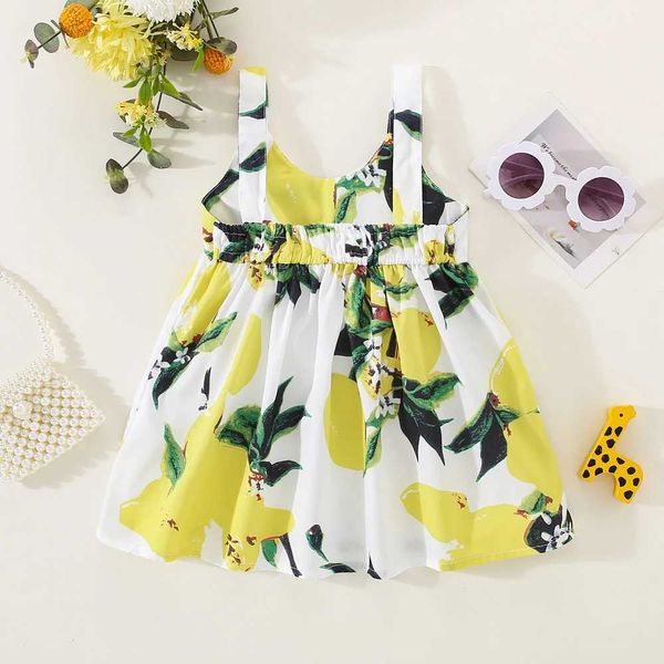 Abiti da ragazza Summer Girls Dress Dress Cink Girl Girl Sleeveless Stampa al limone Dusta coreana Abito alla moda alla moda