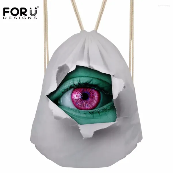 Drawstring forudesigns çanta Kadınlar 3D Göz Baskı Sırt Çantası Kadınları Kızlar İçin Küçük Alışveriş Paketi Serin Softback Mochilas