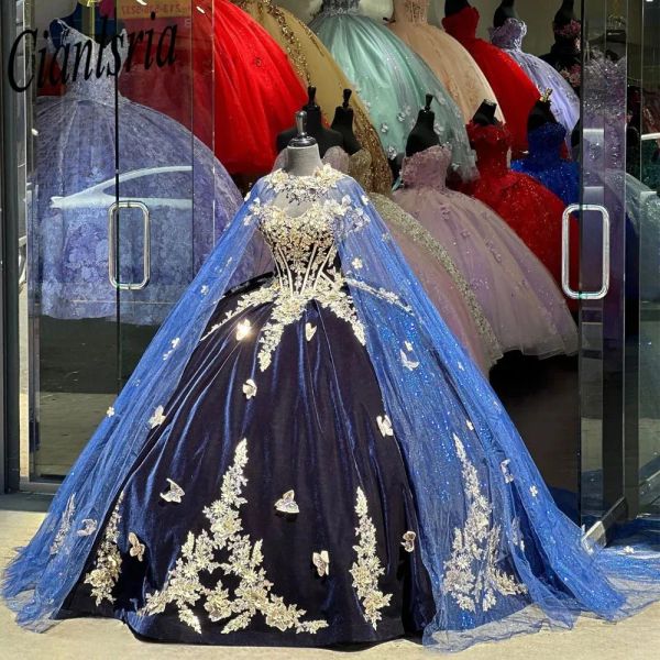 Royal Blue Quinceanera платья мексиканцы от плечевого платья Princess Long Sweet 16 Prom Платье 15 лет