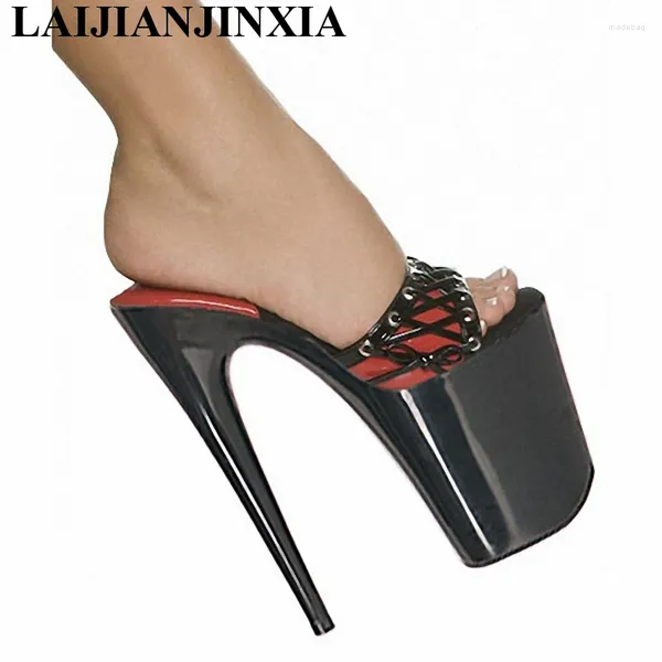 Pantofole laijianjinxia slips estate da 20 cm tacchi ultra alti da 8 pollici lady fashion sexy scarpe nere/rossa donna