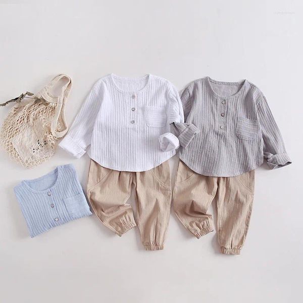 Set di abbigliamento per bambini angoli per bambini coaguli a manica piena magliette di lino in cotone solido pantaloni harem pantaloni per bambini abiti casual 2 pezzi