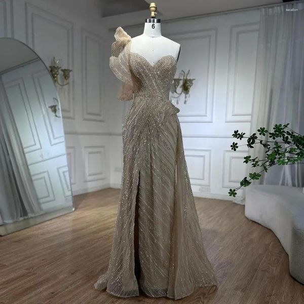 Vestidos de festa serene colina de um ombro de uma sereia nua com penas de contas de miçangas vestido de noite para casamento feminino 2024 LA72389