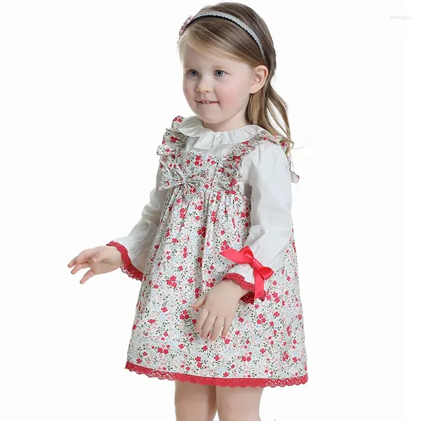 Girl Dresses da 3 pcs Set di gonne per bambini floreali in abiti da bambino per bambini morbido cotone principessa vestiti di cotone vestido lolita