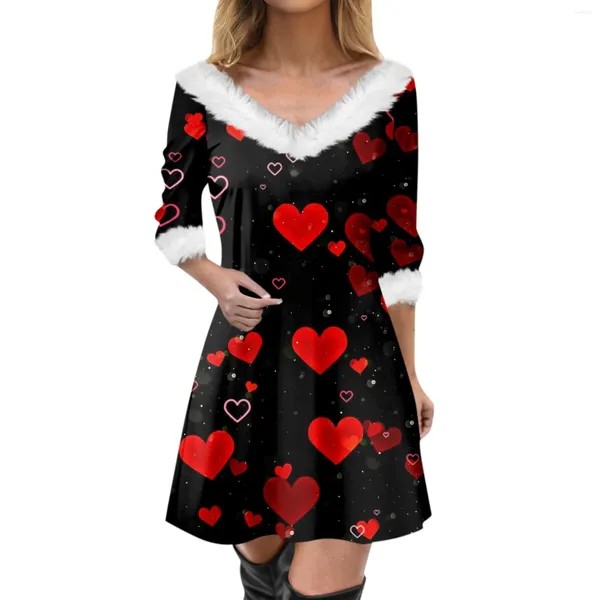 Lässige Kleider Frauen Fashion V-Ausschnitt Schlanker Kleid Valentinstag Liebe gedruckt Langarm Min Festival Outfit Frauen Party