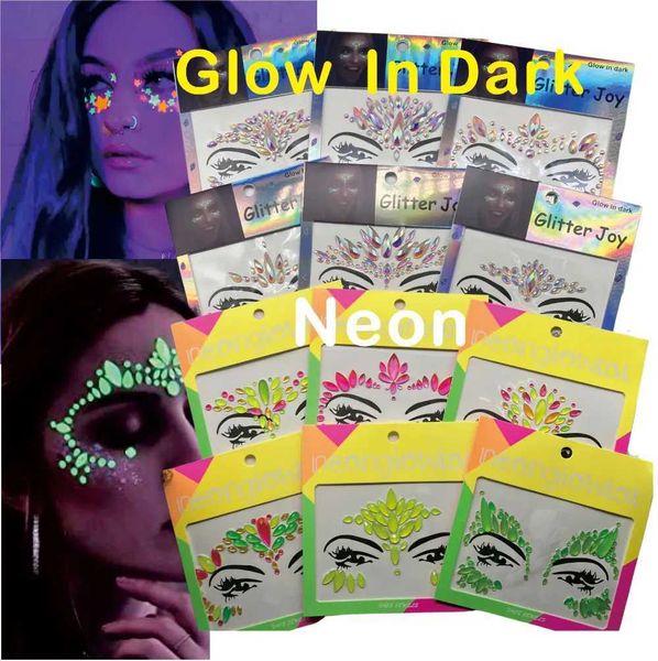 Transferência de tatuagem Grow in Dark Face Make Up Rhinestones Neon Gem adesivos vendendo por lote que vale a pena comprar 240427