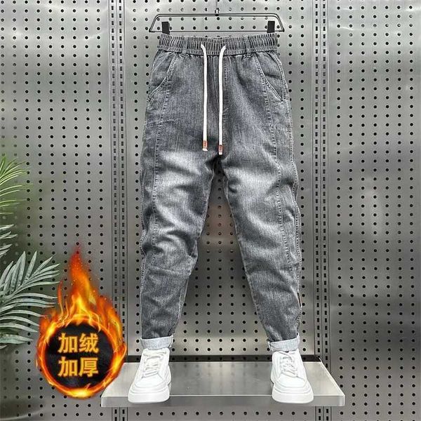 Jeans masculinos Moda de luxo de luxo e elástico jeans de jeans harém masculino designer de roupas de folga Baggger Blue Casual Pants for Men Q240427