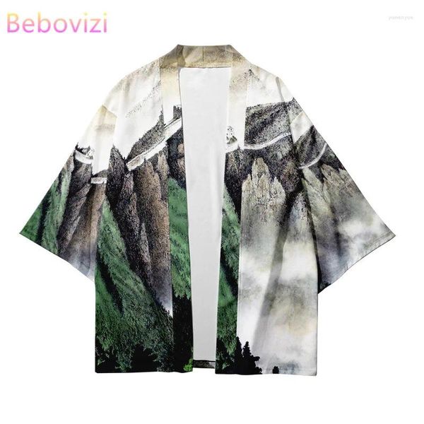 Ethnische Kleidung plus Größe 6xl 5xl 4xl Landschaft Druck loser japanischer Strickjacke Frauen Männer Harajuku Kimono Cosplay Tops Bluse Yukata