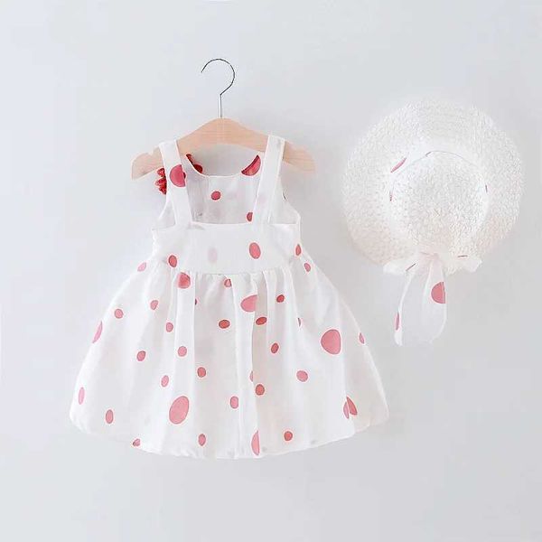 Mädchenkleider Sommer 2/Stück Set für Baby-Mädchen Kleid Hut Zwei Mädchen dreidimensionale Blumenpunkt Druck Hosenteil Prinzessin Kleid