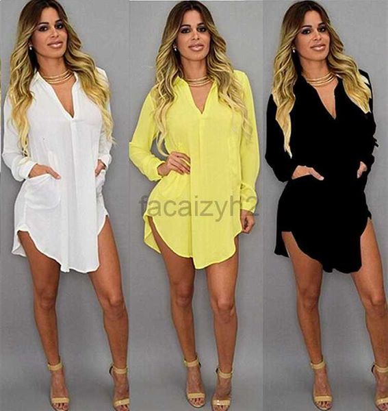 Summer Sexy V Neck Short Beach Dress Short Beach Abito bianco Mini Abito da camicia casual Sliose Casht Plus Size Women Abbigliamento K695