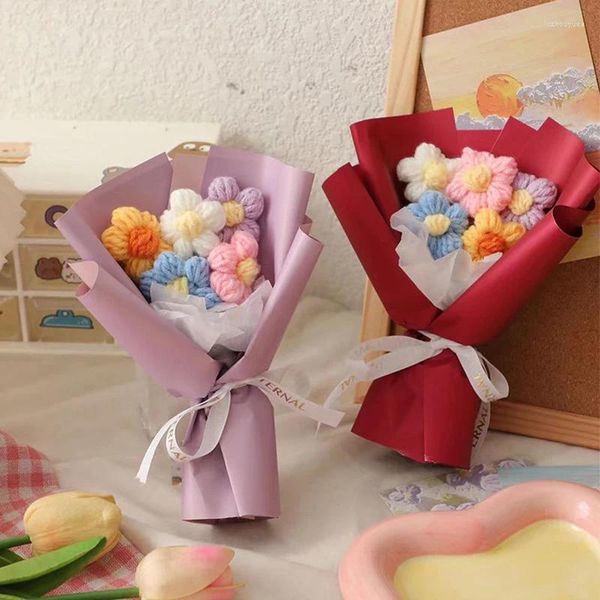 Dekoratif Çiçekler Mini El Dizolama Buket Yapay Mezuniyet Düğün Hediyeleri Tığ işi yıl ev dekor