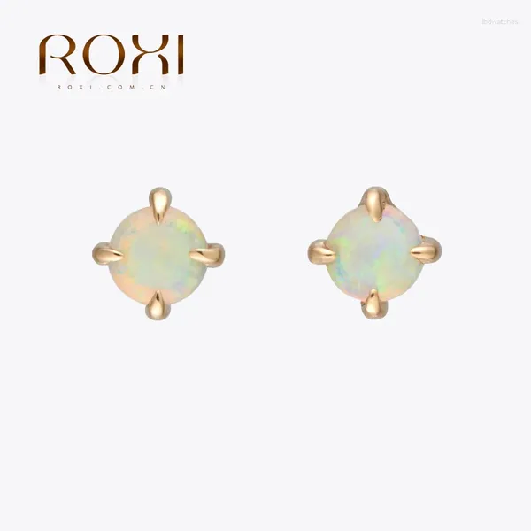 Gestüt Ohrringe Roxi Kleine runde weiße Feuer Opal für Frauen Gold Teller süße koreanische 2024 Modeschmuck Hochzeit Ohrungen