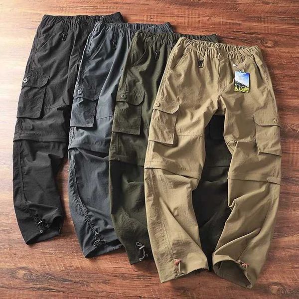 Pantaloni da uomo primavera ed estate maschile sottile casual dritta dritta abiti da lavoro multi -tasca staccabili a cinque punti Shorts Trendl2404