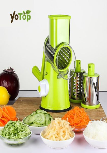 Yotop зеленая овощерезка-мандолина для картофеля, жульена, моркови, терка для сыра, круглые лезвия из нержавеющей стали, кухонный инструмент 8297369