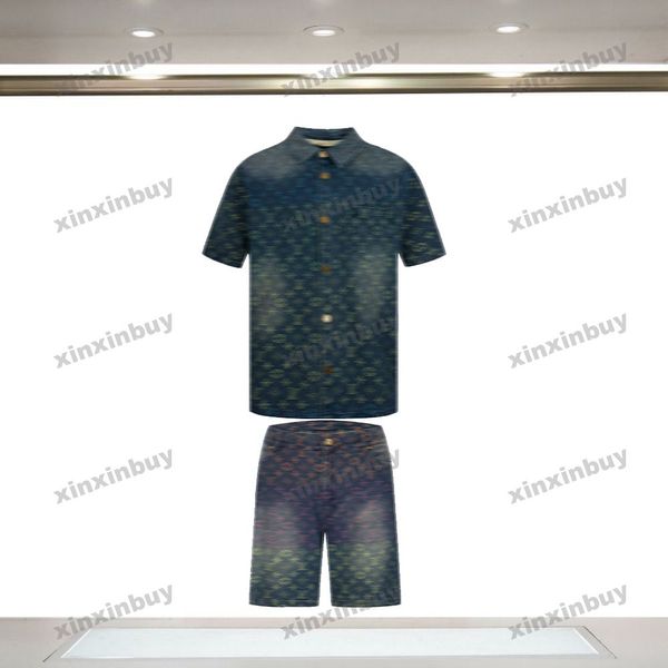 Xinxinbuy Men Designer T-Shirt 2024 Rainbow Wash Jacquard Lettera di denim Set di cotone a maniche corte donne blu nera verde grigio rosso s-3xl