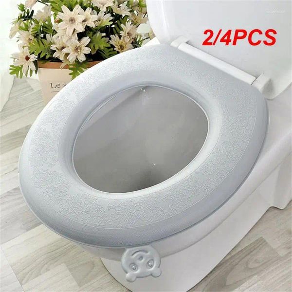 Toilettensitz Abdeckungen 2/4pcs Winter Warmabdeckung Cessel Matte Badezimmerzubehör stricken reine Farbe weiche O-Form Pad Bidet