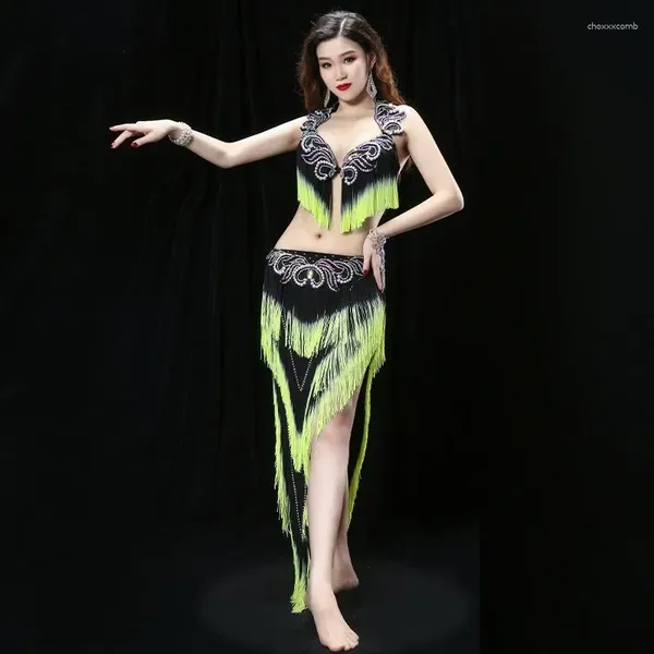 Stage Wear Tassel pesante pancia da ballo per esibizione costume Orientale Oriental Outfit Grirt Concorso di contrasto per le donne